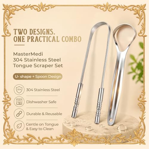 Image 4 of MasterMedi Tongue Scraper with Multicolor Cases (2 Pack)