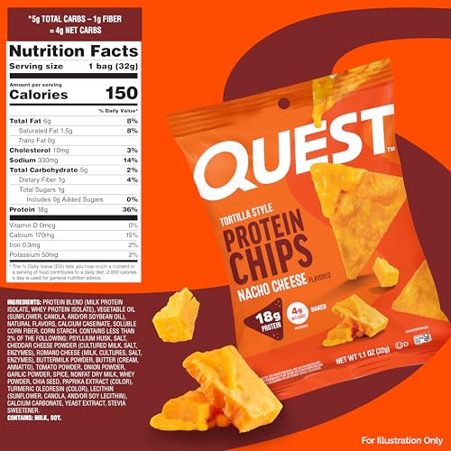 Image 2 of Quest Nutrition Nacho Cheese Tortilla Style Protein Chips, 1.1 oz (Pack of 4)