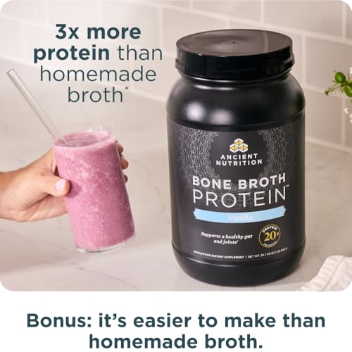 Image 6 of Ancient Nutrition Grass Fed Bone Broth Protein Powder, Vanilla