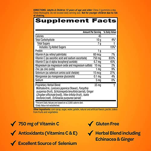Image 4 of Airborne 750mg Vitamin C Immune Support Supplement Gummies for Adults, Assorted Fruit Flavor, Gluten Free Crafted Blend with Powerful Antioxidants Vitamins A C & E, 42 Gummies (2 Pack)