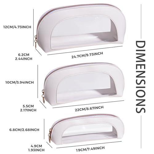 Image 5 of BS-MALL 3 Pcs Makeup Bag Set, Waterproof Travel Makeup Kit with Zippers, Lightweight Travel Bag for Makeup Brush Holder & Organizer, Fashionable Leather Case for Daily Use & Storage (White)