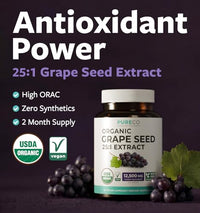 Thumbnail for Image 3 of PURE CO USDA Organic Grape Seed Extract - High Potency 25:1 Grapeseed Supplement with 12,500mg Herbal Equivalent Strength - Antioxidant Support - Vegan & Non-GMO