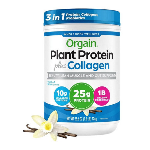 Orgain Plant Protein Plus Collagen Vanilla Bean 25.6 Oz