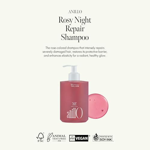 Image 3 of ANILLO Rosy Night Complete Hair Repair Care Set: Essence, Shampoo & Ampoule Treatment Bundle for Damage Repair - Damask Rose, Musky Floral Scent, Silicone Free (1.69oz.22oz.76oz)