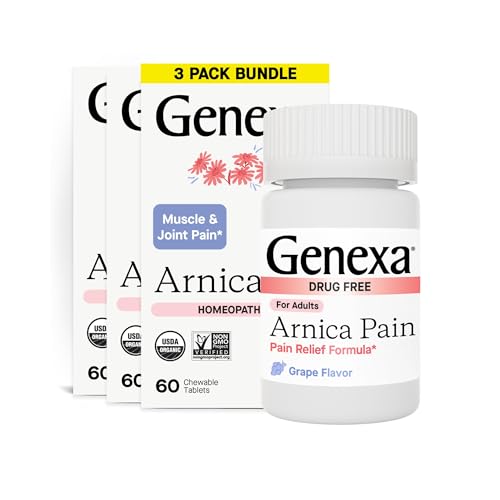 Image 2 of 3 Pack for the product Genexa Arnica Pain Relief Made Clean, 100 Chewable Tablets, Grape Flavor