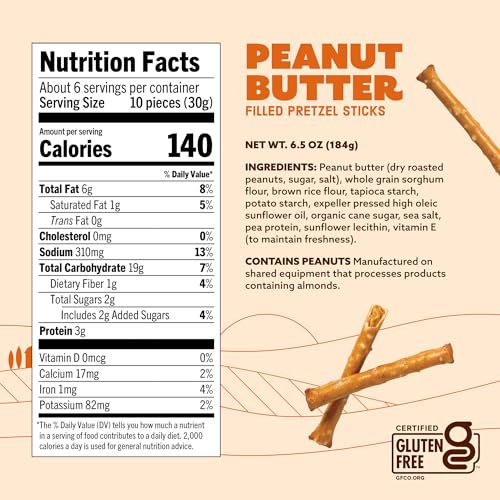 Image 2 of Quinn Snacks Filled Pretzel Sticks Variety Pack - Gluten Free Pretzel Snack, Made with Real Ingredients, Sorghum, Root Vegetables, Dairy Free - Peanut Butter 6.5 oz, PB & Honey 6 oz (4 Pack)