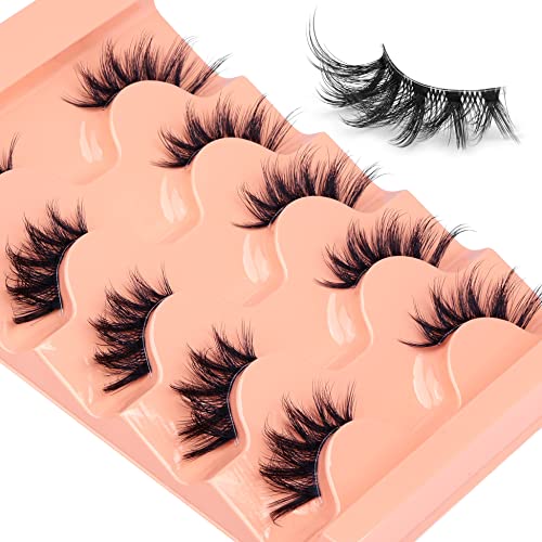 Image 5 of Winifred Half Lashes Natural Look Cat Eye False Eyelashes Wispy 3D Faux Mink Lashes Clear Band Fluffy Strip Eyelashes