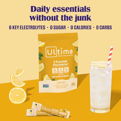 Image 2 of Ultima Replenisher Electrolyte Powder Drink Mix Bundle ? Sugar Free ? Lemonade, 30 Serving Canister and 20 Stickpacks ? 6 Electrolytes and Minerals ? Keto Friendly, Vegan, Non-GMO