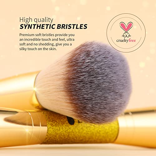 Image 2 of DUcare Dual End Powder Kabuki Makeup Brush Gold Glitter Vegan Synthetic for Liquid Cream Setting Powder