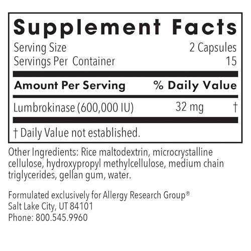 Image 3 of Allergy Research Group ARG Lumbrokinase 32 mg Delayed-Release, 30 Capsules