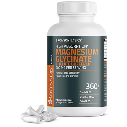 Image 1 of 360 Count (Pack of 1) for the product Bronson Magnesium Glycinate 200 mg Buffered Vegetarian Capsules