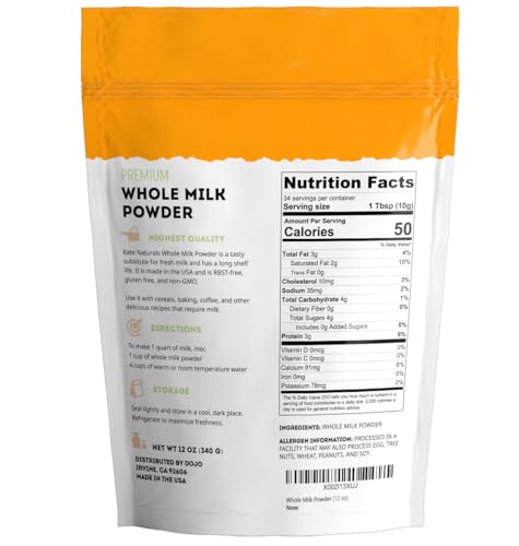 Image 2 of Kate Naturals Dry Whole Milk Powder for Baking, Coffee & Milkshakes (12oz)