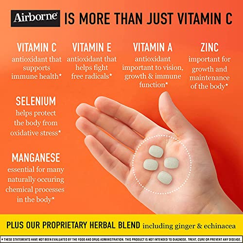 Image 4 of Airborne 1000mg Vitamin C  Zinc Immune Support Supplement Chewable Tablets, Very Berry & Citrus Flavor, 116 Count