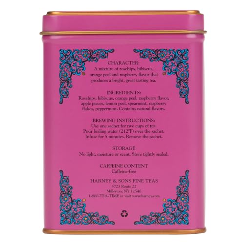 Image 3 of Harney & Sons Raspberry Herbal Tea, Caffeine Free, 20 Sachets Tin