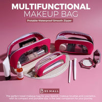 Thumbnail for Image 6 of BS-MALL 3 Pcs Makeup Bag Set, Waterproof Travel Makeup Kit with Zippers, Lightweight Travel Bag for Makeup Brush Holder & Organizer, Fashionable Leather Case for Daily Use & Storage (Hot Pink)