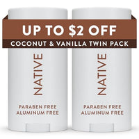 Thumbnail for Image 1 of Default Title for the product Native Deodorant Contains Naturally Derived Ingredients, 72 Hour Odor Control, Deodorant for Women and Men, Aluminum Free, Coconut & Vanilla 2.3 oz (Pack of 2)