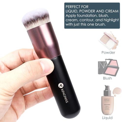 Image 2 of KINGMAS Round Foundation Brush, Premium Face Kabuki Makeup Brush (Pack of 3)