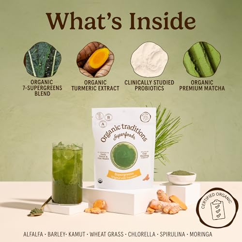 Image 4 of Organic Traditions Super Greens Turmeric Powder Blend, Plant Based, 7oz