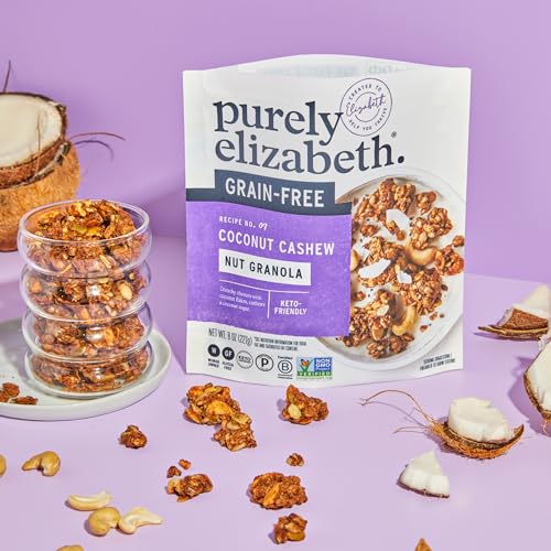 Image 5 of purely elizabeth. Coconut Cashew Keto Granola, Made with Nuts and Seeds, Grain-Free, Gluten-Free, Non-GMO (3 Ct, 8oz Bags)