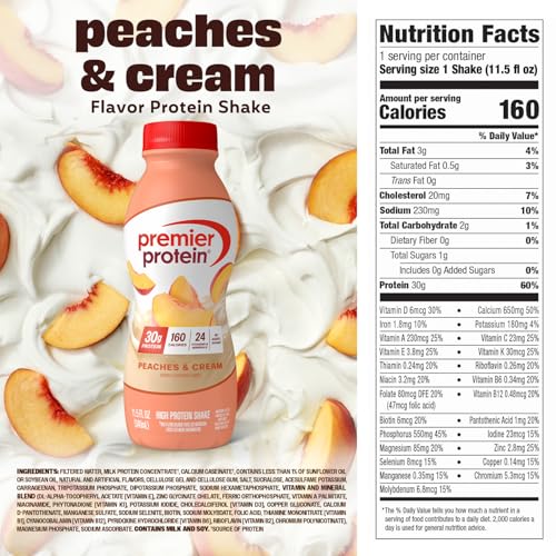 Image 5 of Premier Protein 30g High Protein Shake, Peaches & Cream, 12 Pack