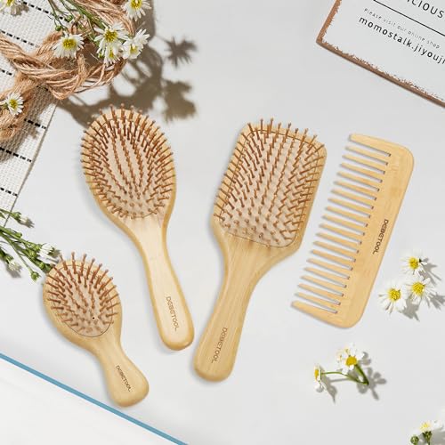Image 5 of DEBETOOL Bamboo Hair Brush Set, Natural Wooden Paddle Detangling Brush
