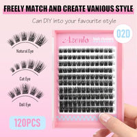 Thumbnail for Image 2 of Azenlo Natural Lash Clusters Kit Wispy Eyelash Clusters 120 pcs Cluster Eyelash Extensions C Curl Individual Lashes 10-16 mm Mix Length Natural Look Lashes Clusters with Thin Lash Band