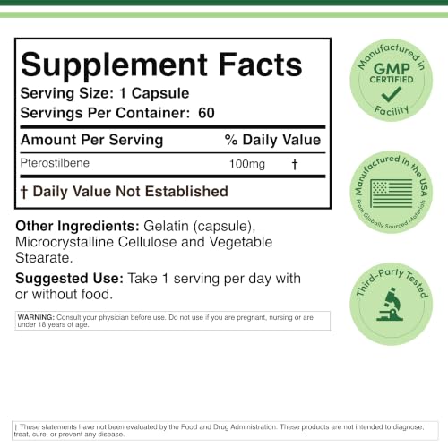 Image 4 of Double Wood Supplements Pterostilbene 100mg, Potent Antioxidant, Superior to Resveratrol, 60 Caps