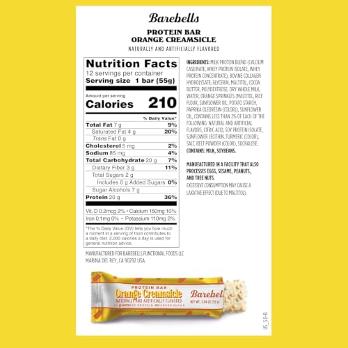 Image 2 of BAREBELLS Orange Creamsicle Protein Bars, 20g Protein, 24 Pack