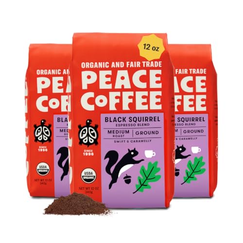 Image 1 of Default Title for the product Peace Coffee Black Squirrel Espresso Blend Ground Coffee, 12 oz, 3-Pack