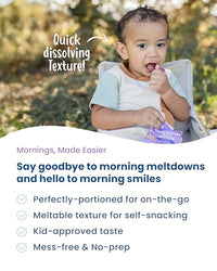 Thumbnail for Image 6 of Amara Breakfast Oat Melts - Organic Toddler Snack - Single Serve Fiber-Packed Oat Bites with Real Fruit, No Added Sugar, Quick Dissolving, Blueberry - 12 Pack