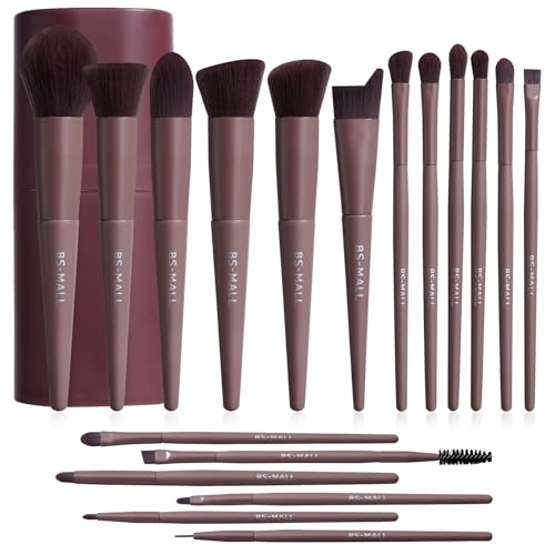 Image 6 of D-Brown for the product BS-MALL Makeup Brush Set 18 Pcs Professional Synthetic Brushes with Case