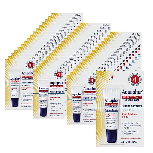 Image 1 of 0.35 Ounce Tube (Pack of 48) for the product Aquaphor Lip Repair and Protect Ointment, SPF 30, Multipack, 48 x 0.35 OZ