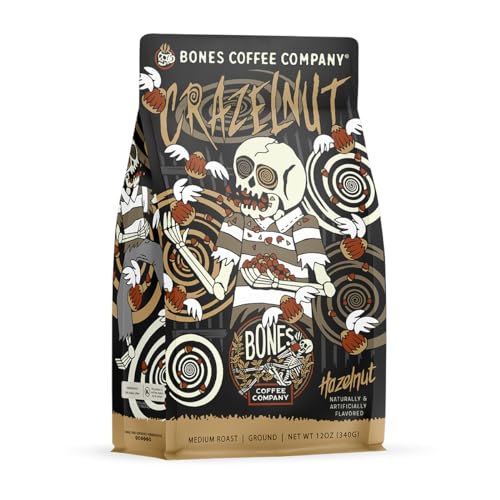 Image 1 of Default Title for the product Bones Coffee Company Crazelnut Hazelnut Flavored Coffee Medium Roast Low Acid Arabica Beans 12 Oz Ground