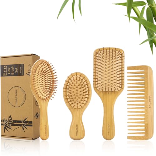 Image 1 of Default Title for the product DEBETOOL Bamboo Hair Brush Set, Natural Wooden Paddle Detangling Brush