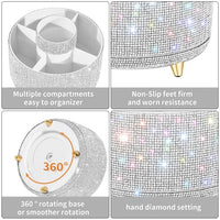 Thumbnail for Image 4 of fanado Bling Diamond Makeup Brush Holder, 360° Rotating Makeup Organizer, 5 Slot Make up Brushes Cup for Countertop, Storage for Cosmetics Pen Eyeliner Skincare on the Vanity (Diamond white)