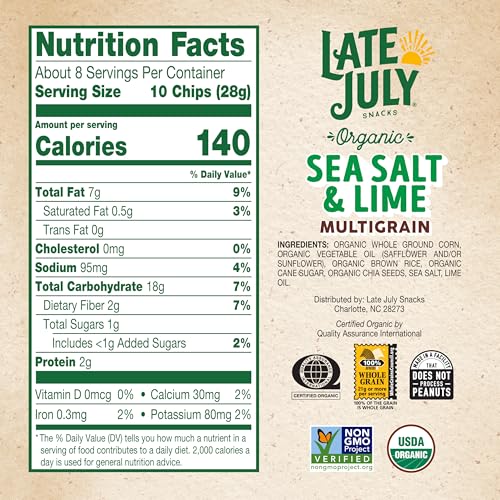 Image 2 of Late July Organic Multigrain Tortilla Chips Sea Salt and Lime 7.5-oz. Bag
