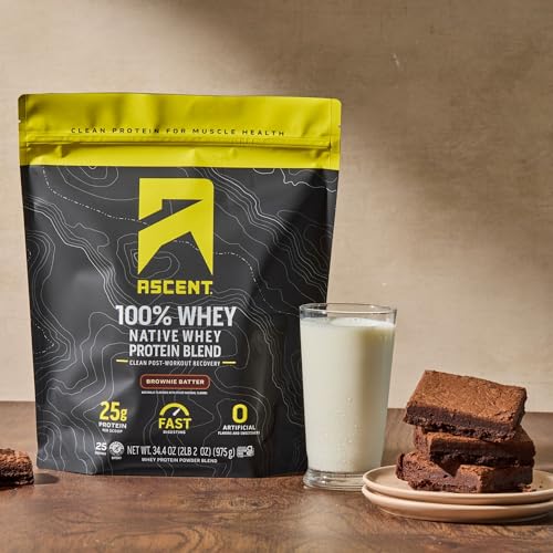 Image 2 of Ascent 100% Whey Protein Powder, Brownie Batter, 1.7 lb, Daily Protein