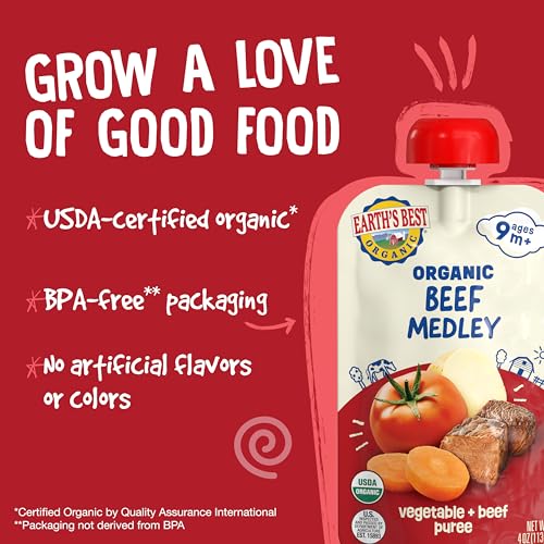 Image 6 of Earth's Best Organic Baby Food Pouches, 9+ Months, Beef Medley, 4 Ounce, Pack of 12