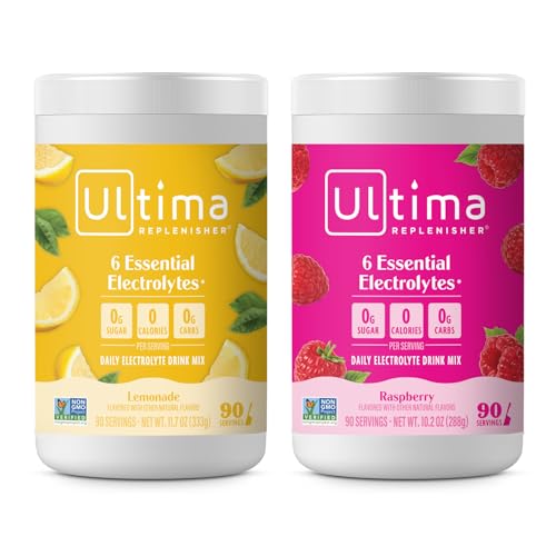 Image 1 of Default Title for the product Ultima Replenisher Electrolyte Powder Drink Mix Bundle ? Sugar Free ? Lemonade and Raspberry, 90 Servings