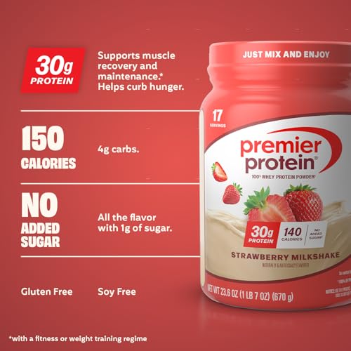 Image 2 of Premier Protein 30g High Protein Powder, 100% Whey, Strawberry, 17 Servings