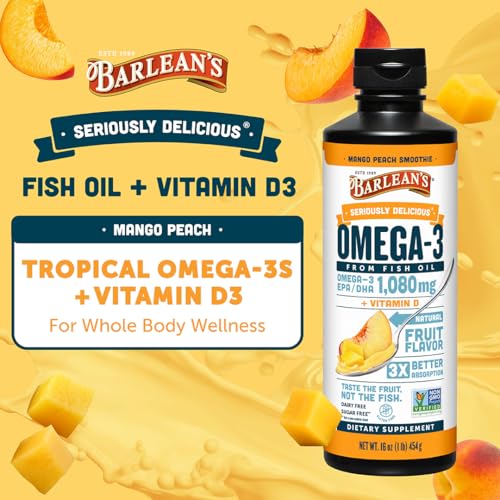 Image 3 of Barlean's Mango Peach Omega-3 Fish Oil, Vitamin D, 32oz