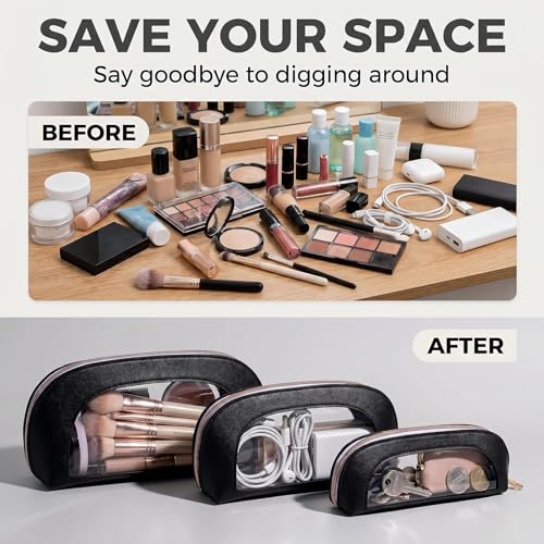 Image 4 of BS-MALL Makeup Bag Set Clear Travel Toiletry Organizer Pouches Pack of 3