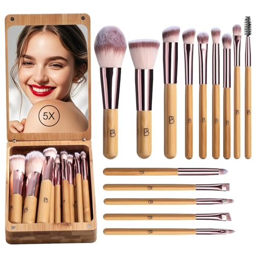 Image 2 of E-Bamboo for the product BS-MALL Makeup Brushes Foundation Powder Concealers Eye Shadows Makeup Set with LED Light Mirror 14 Pcs