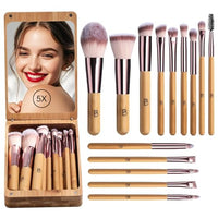 Thumbnail for Image 2 of E-Bamboo for the product BS-MALL Makeup Brushes Foundation Powder Concealers Eye Shadows Makeup Set with LED Light Mirror 14 Pcs