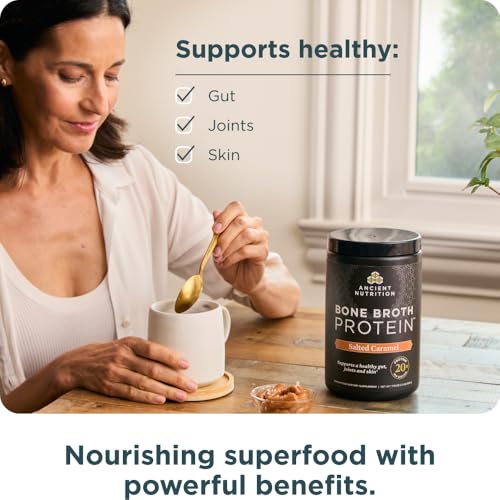 Image 5 of Ancient Nutrition Grass Fed Bone Broth Protein Powder, Salted Caramel