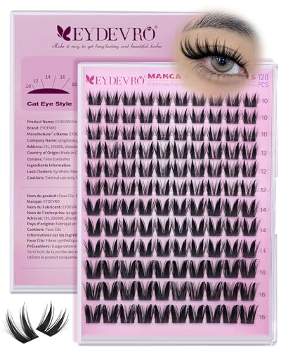 Image 1 of Default Title for the product EYDEVRO Bunny Lash Clusters Manga Eyelash Clusters Wet Look Fairy Wispy Cluster Eyelash Extensions Anime Cluster Lashes 120 Pcs 10-16mm C Curl DIY Lash Extensions
