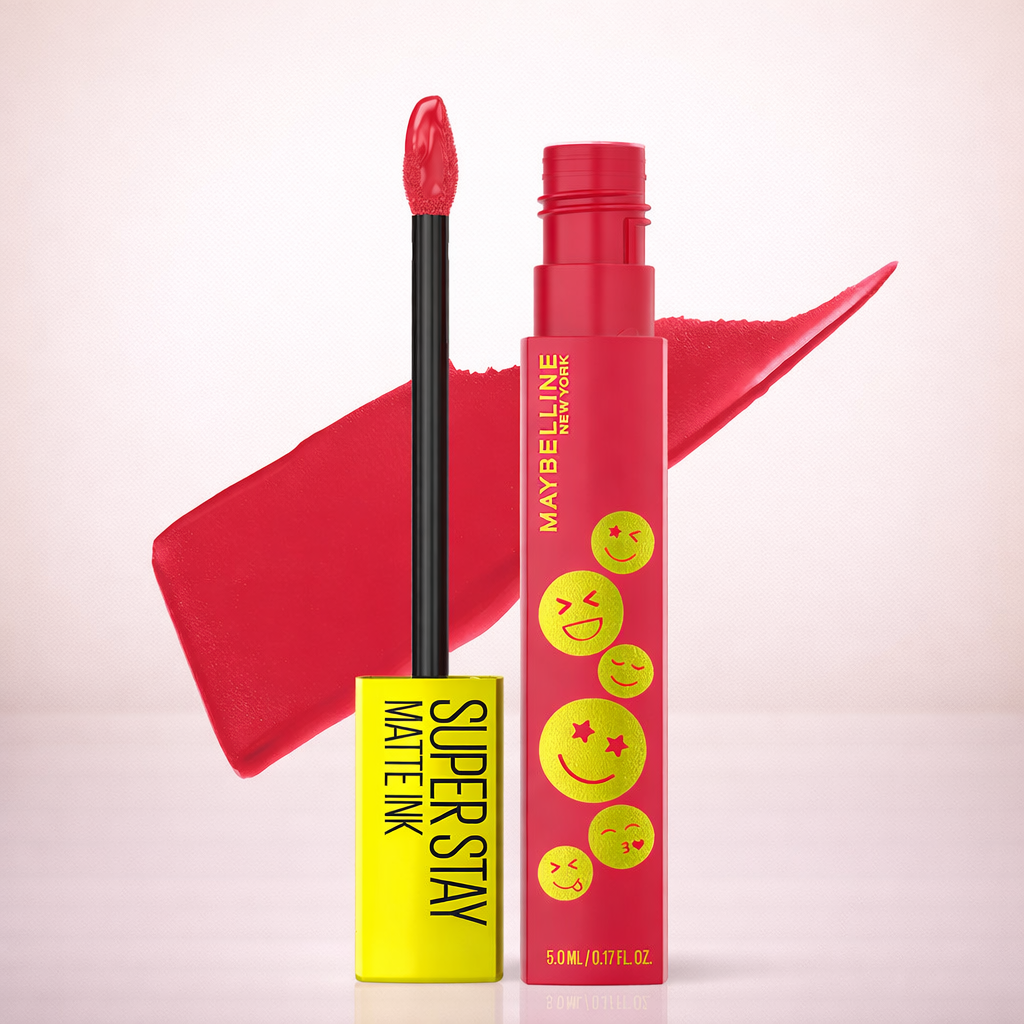 Maybelline Super Stay Matte Ink Liquid Lip Color, Moodmakers Lipstick Collection, Long Lasting, Transfer Proof Lip Makeup, Motivator, Red, 1 Count