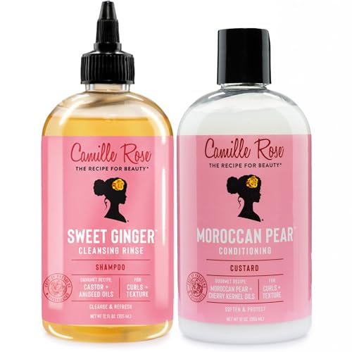Image 1 of Default Title for the product Camille Rose Shampoo and Conditioner Set – Sweet Ginger Cleansing Rinse + Moroccan Pear Conditioning Custard for Dry, Damaged Hair Repair, Frizz Control, Scalp Care, 12 Oz Ea