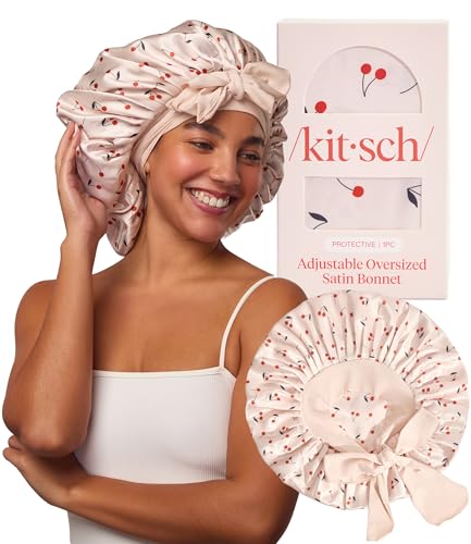 Image 1 of Cherry Print for the product Kitsch XL Satin Bonnet for Sleeping