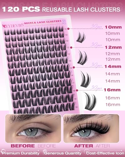 Image 4 of EYDEVRO Bunny Lash Clusters Manga Eyelash Clusters Wet Look Fairy Wispy Cluster Eyelash Extensions Anime Cluster Lashes 120 Pcs 10-16mm C Curl DIY Lash Extensions